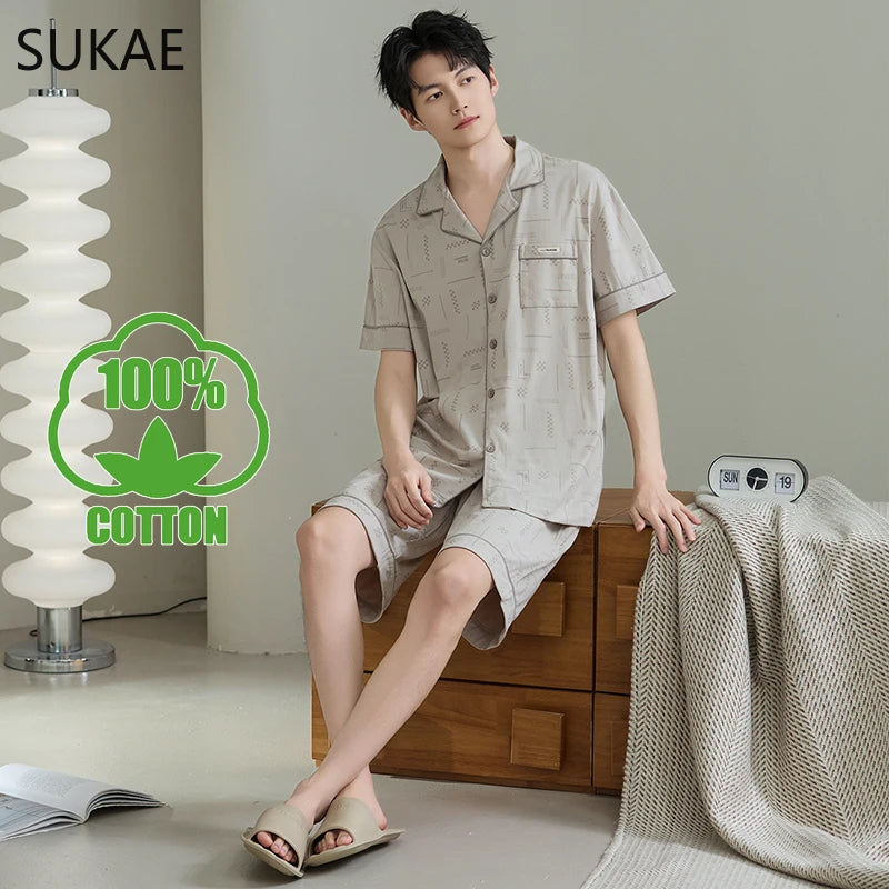 Elegant 100% Cotton Male Pyjama Set