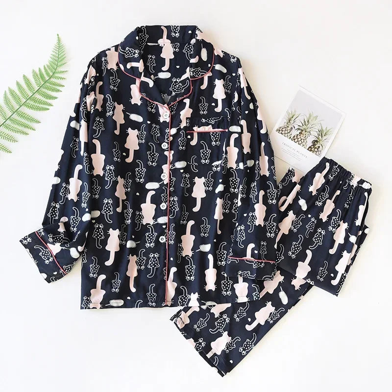 Elegant 100% Viscose Long-sleeved Ladies Pyjamas Set