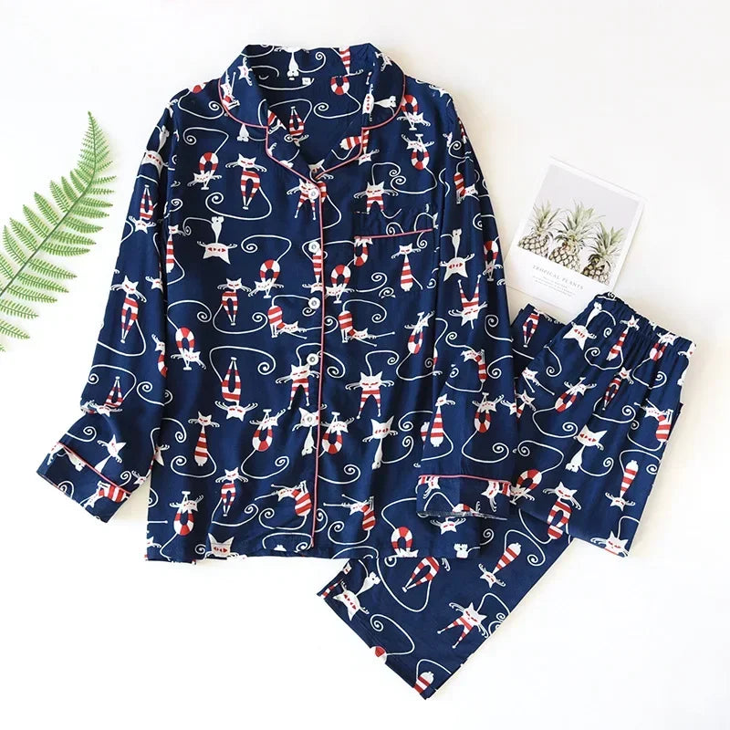 Elegant 100% Viscose Long-sleeved Ladies Pyjamas Set