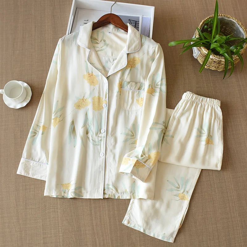 Elegant 100% Viscose Long-sleeved Ladies Pyjamas Set
