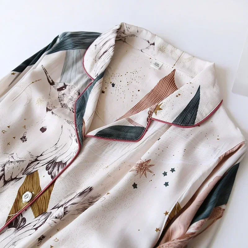 Elegant 100% Viscose Long-sleeved Ladies Pyjamas Set