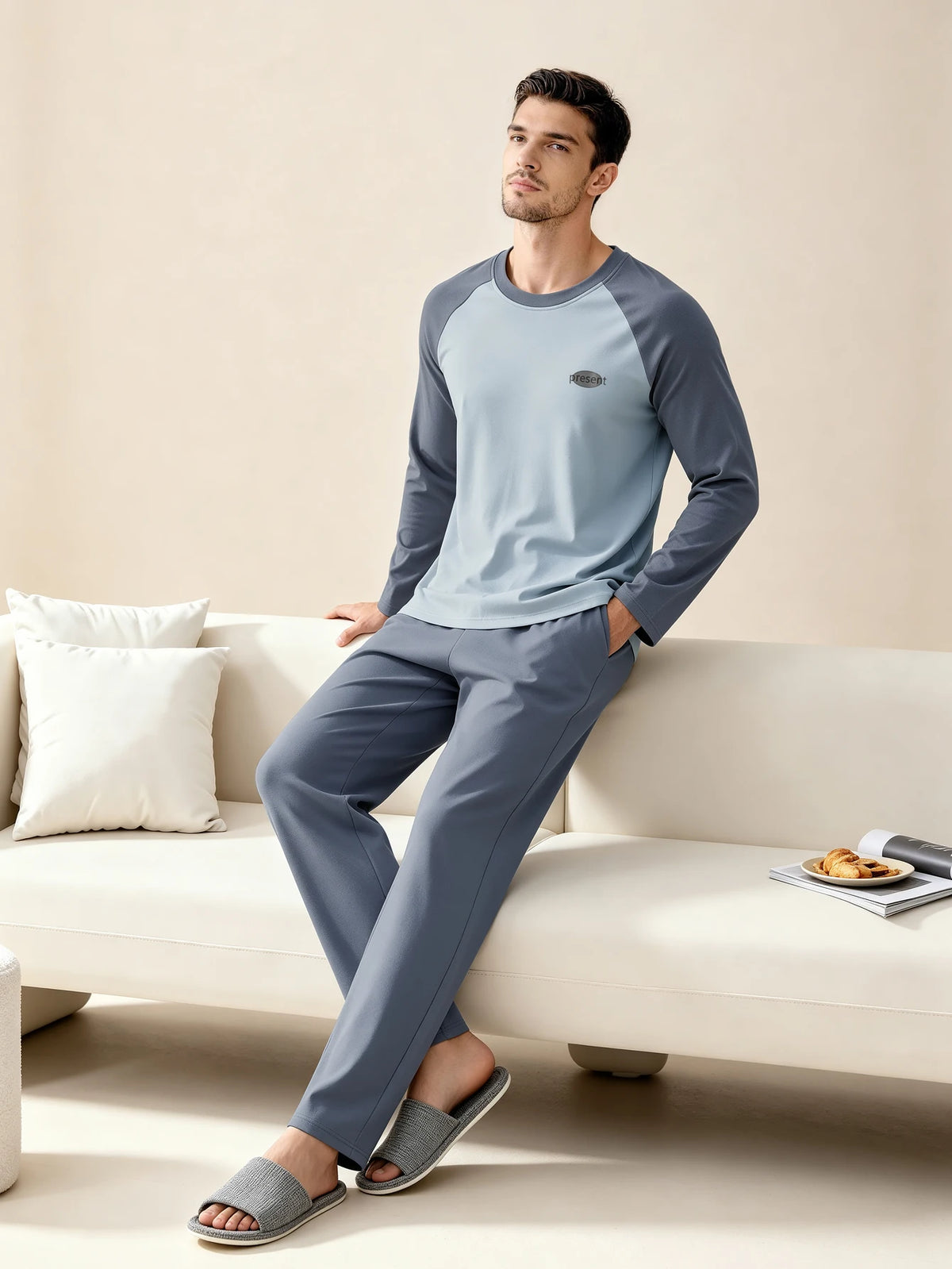 Men's 100% Cotton Long Sleeved Four Season Sleepwear