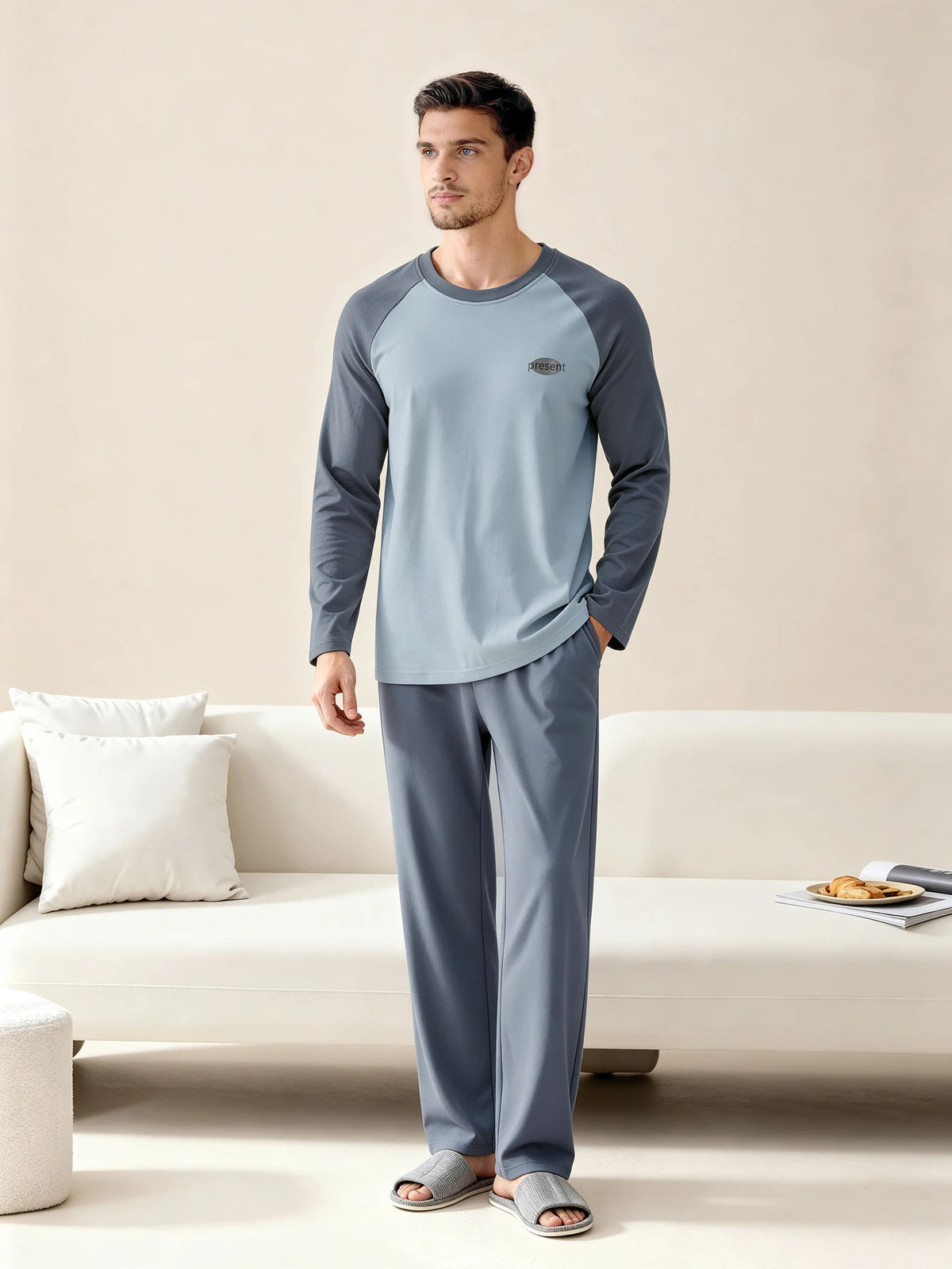 Men's 100% Cotton Long Sleeved Four Season Sleepwear