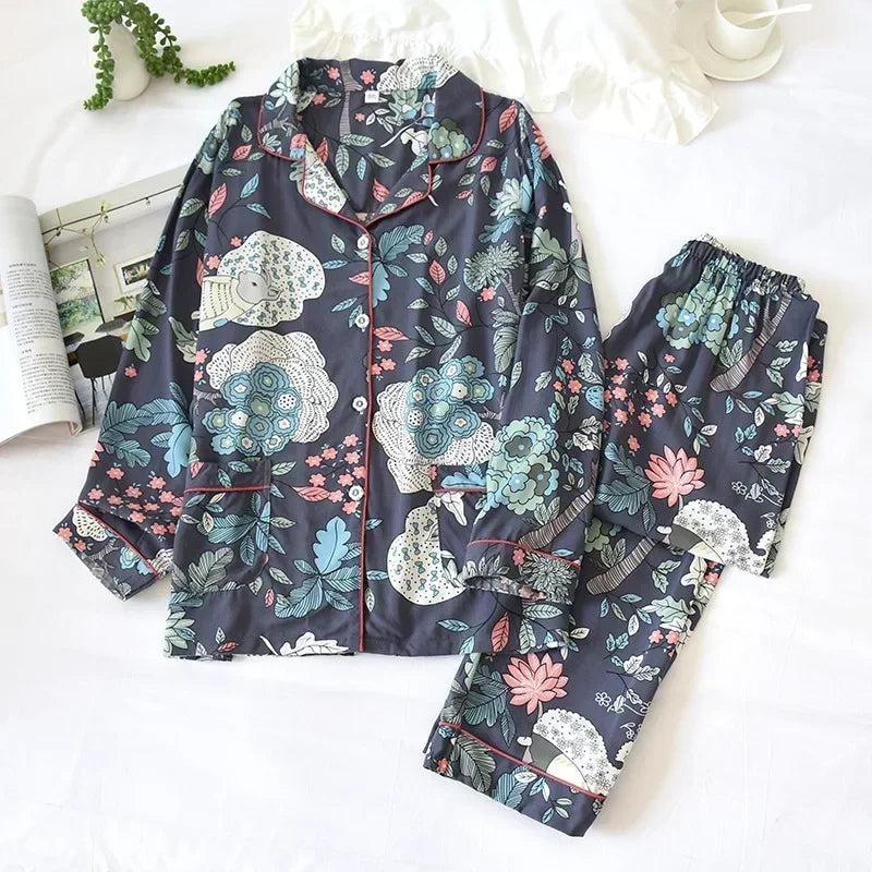 Elegant 100% Viscose Long-sleeved Ladies Pyjamas Set