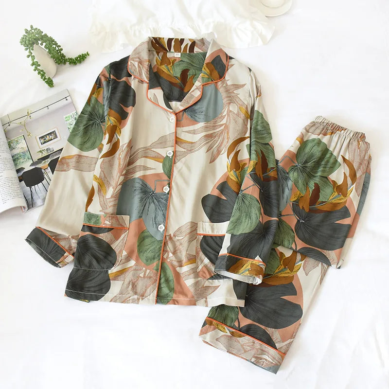 Elegant 100% Viscose Long-sleeved Ladies Pyjamas Set