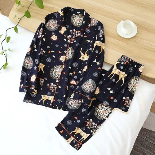 Elegant 100% Viscose Long-sleeved Ladies Pyjamas Set