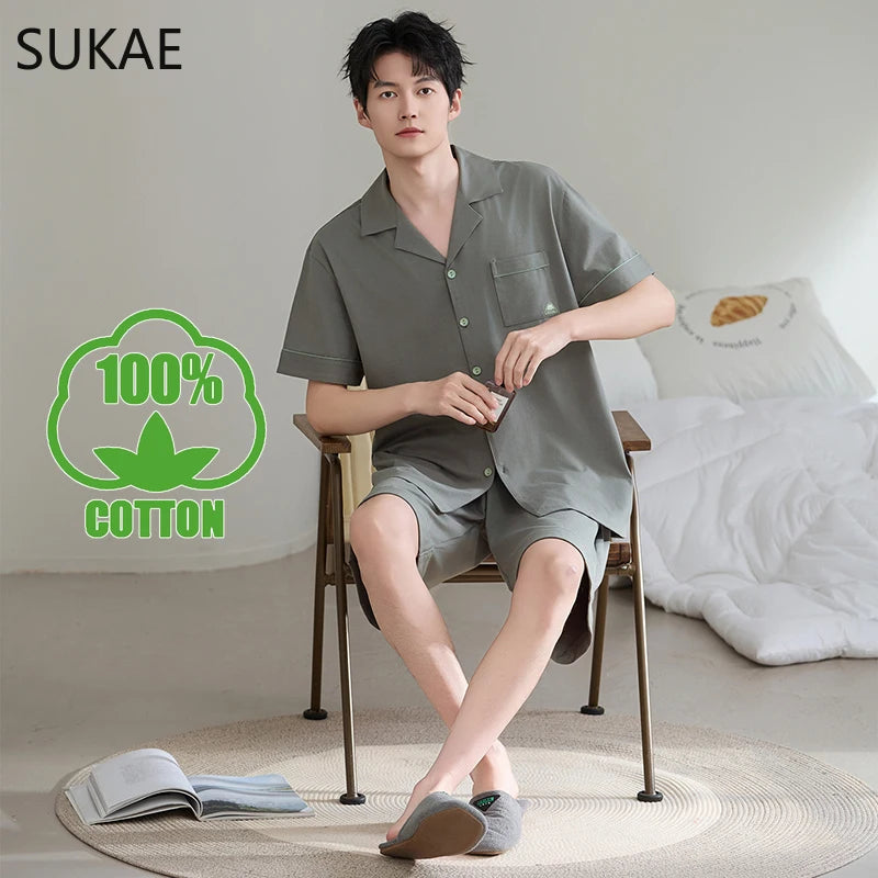 Elegant 100% Cotton Male Pyjama Set
