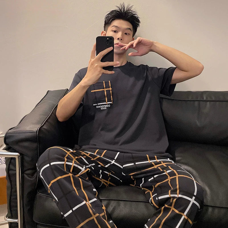 Men's Cotton Short Sleeved Pyjama Set