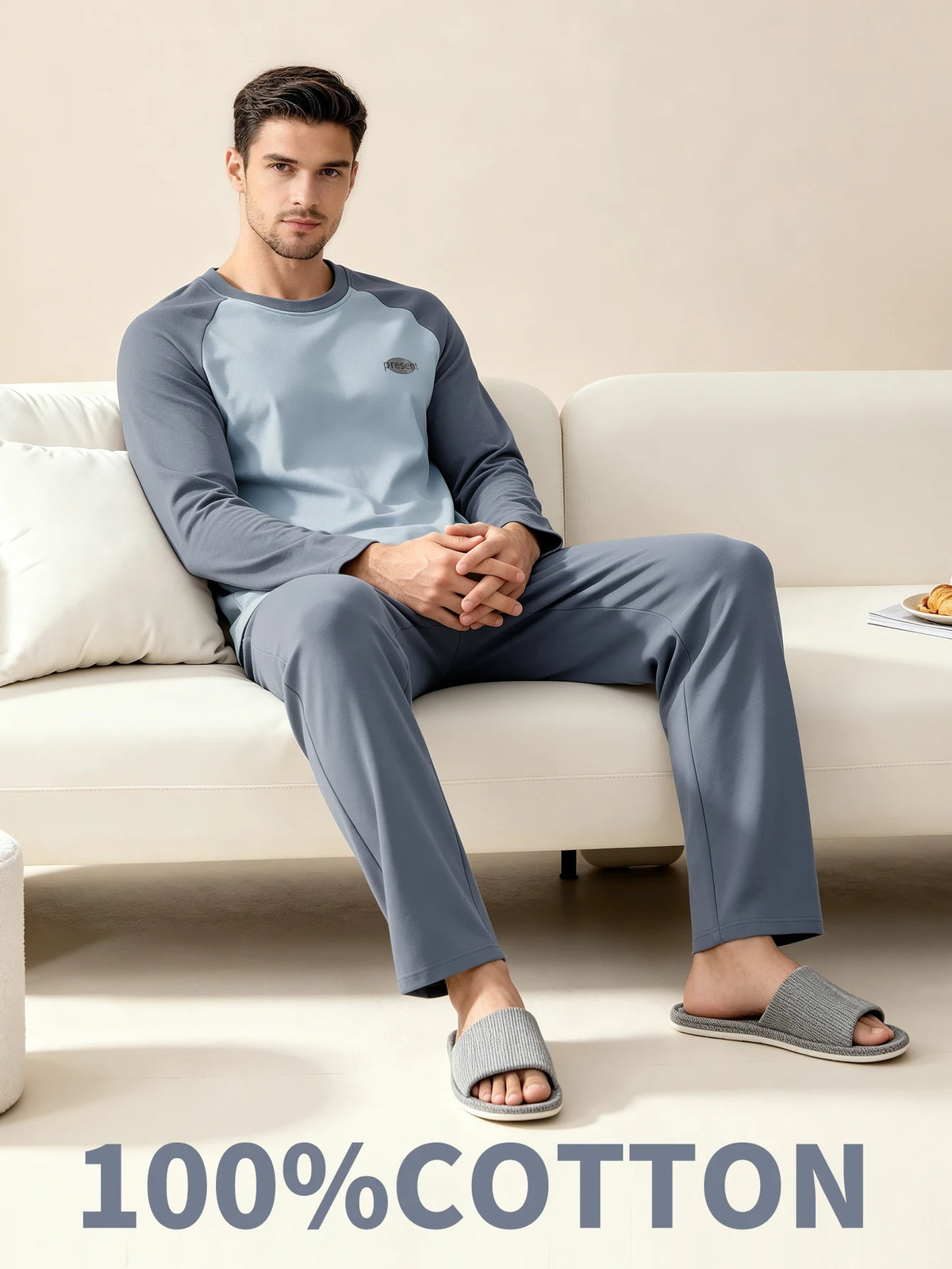Men's 100% Cotton Long Sleeved Four Season Sleepwear