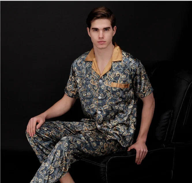 Luxury Men's Silk Paisley Pattern Pyjamas