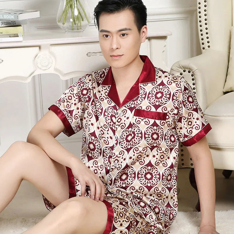 High Quality Men's Ice Silk Long-sleeved Sleepwear Set