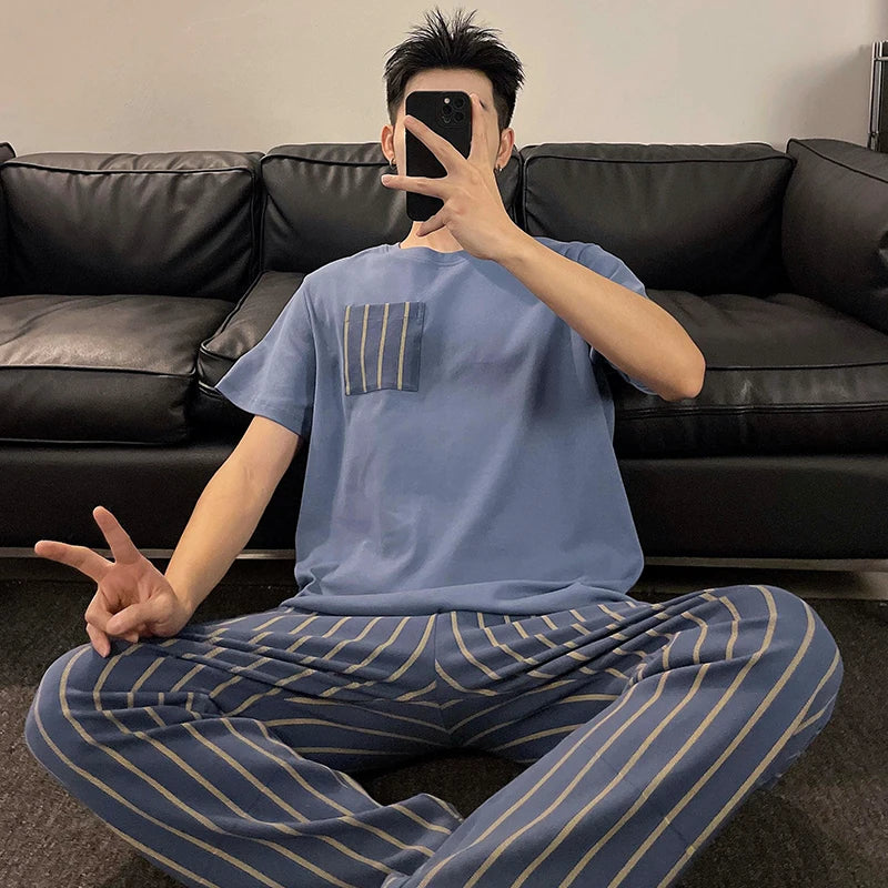 Men's Cotton Short Sleeved Pyjama Set